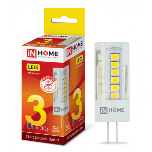 Лампа светодиодная LED-JC-VC 3Вт 12В G4 3000К 260Лм IN HOME