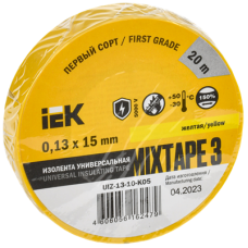 MIXTAPE 3 Изолента 0,13х15мм желтая 20м IEK