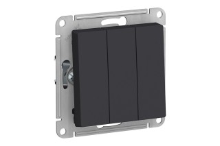 Выключатель 3-клавишный Schneider Electric ATLASDESIGN, скрытый монтаж, карбон